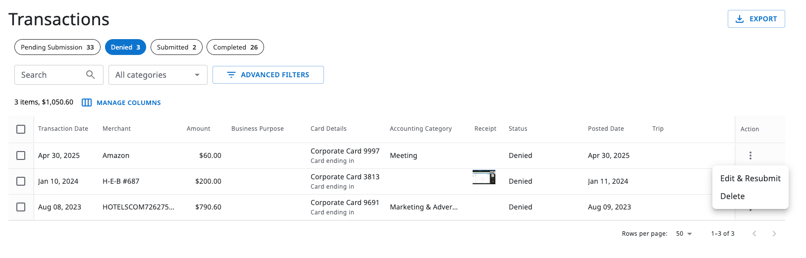 Edit and Resubmit option