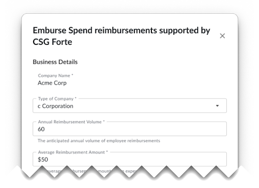 CSG Forte application form, top section.