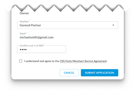 CSG Forte application form, bottom section.