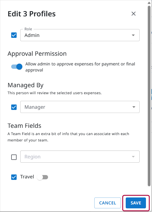 Bulk edit window showing checkboxes for updating fields across selected users.