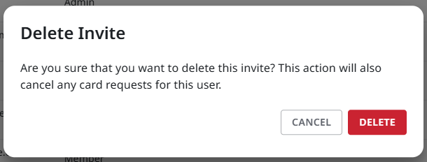 Confirmation message to delete pending user invitation.