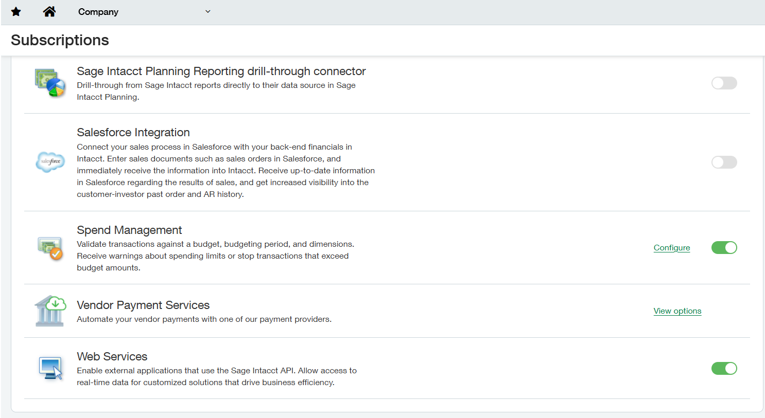 Company Settings screen displaying the Web Services Authorizations section