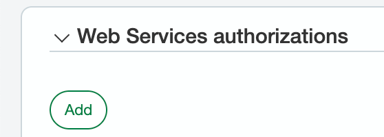 Web Services authorizations window with Add button visible