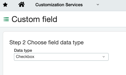 New Custom Field screen with Data Type set to Checkbox