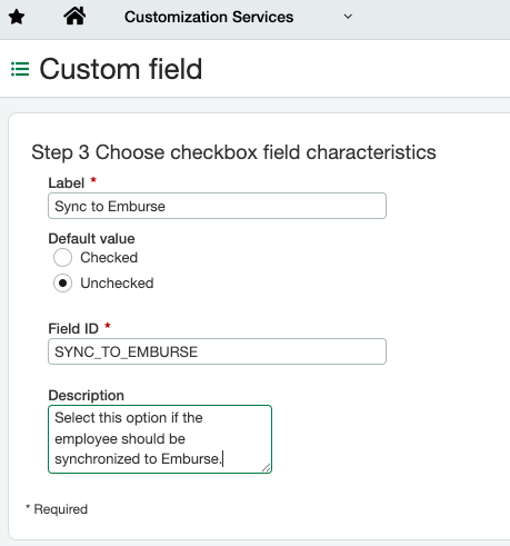 Custom Field configuration screen with Label and Default Value fields