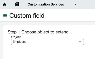 Custom Fields page showing Employee object selected