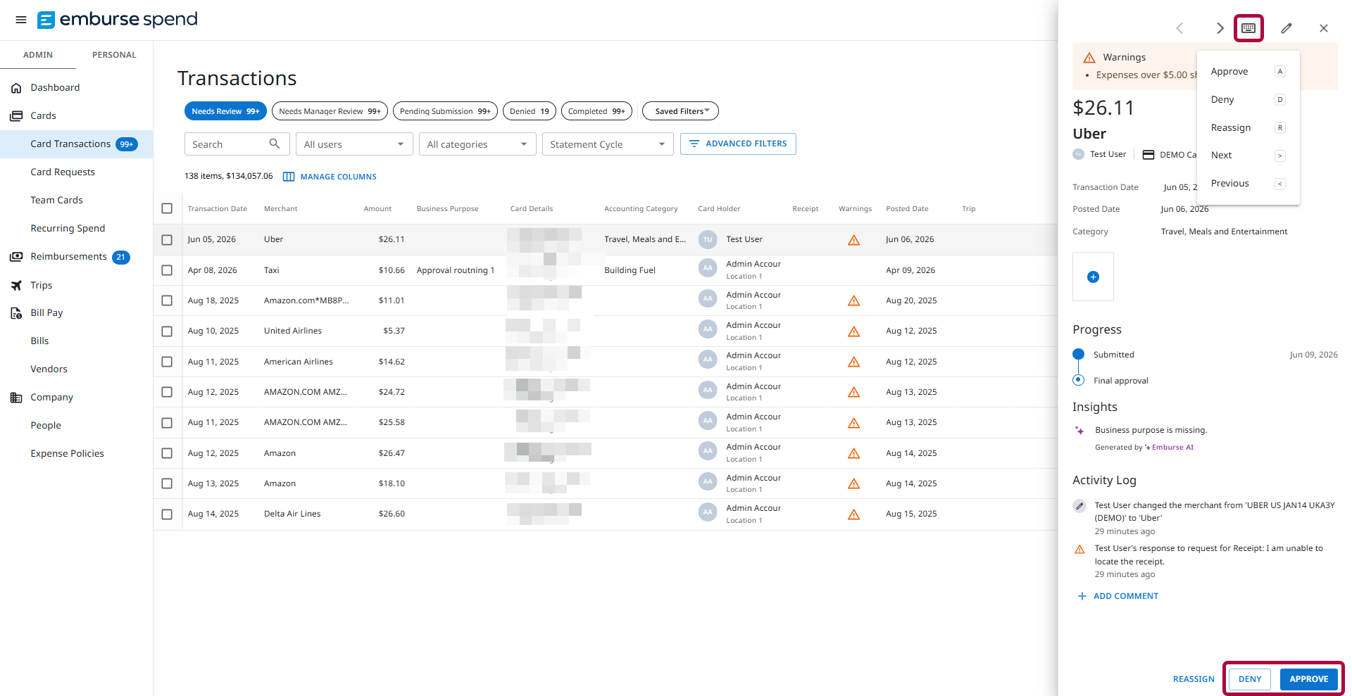 Approval actions available from the View Details screen
