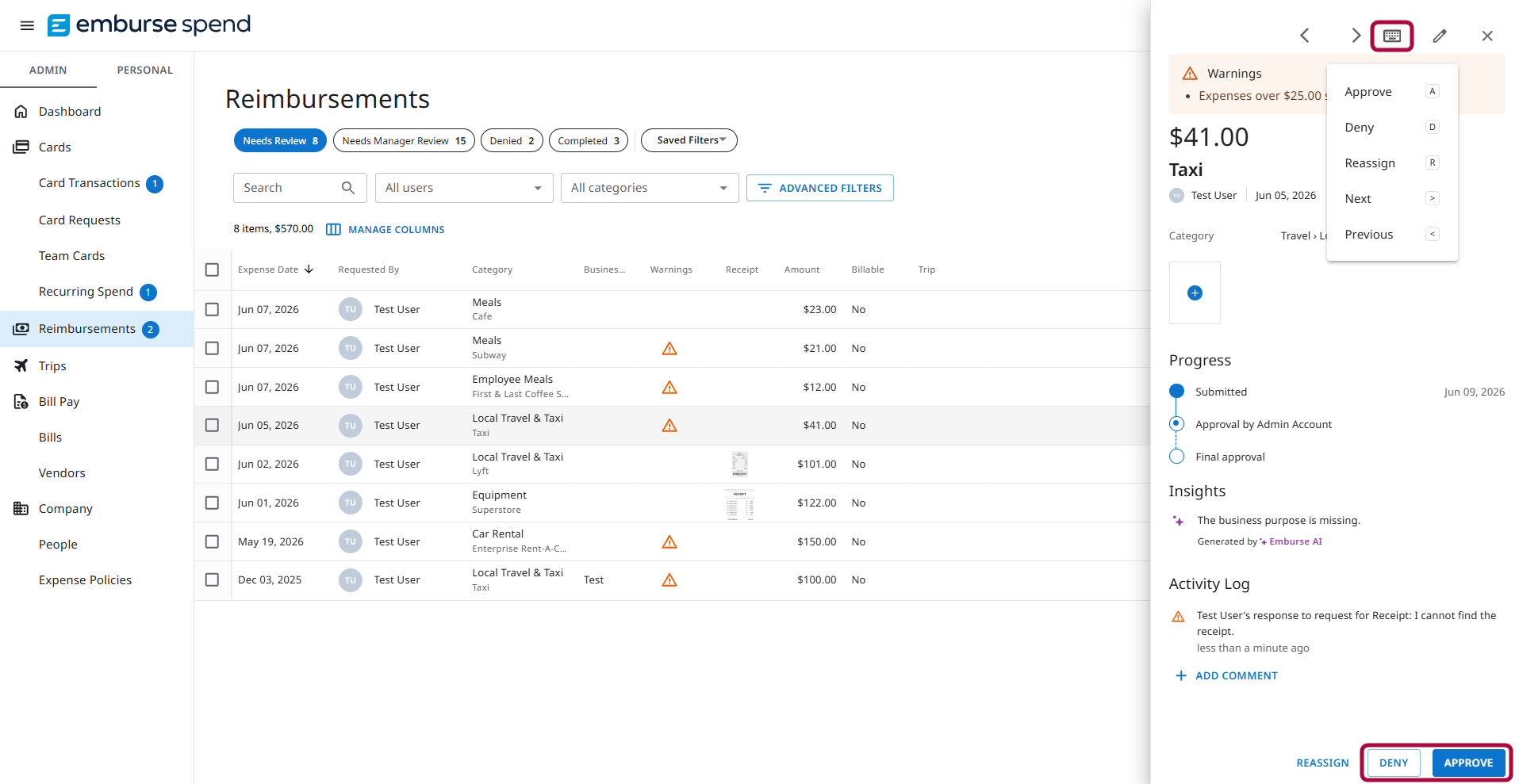 Approval and denial actions available from the View Details screen