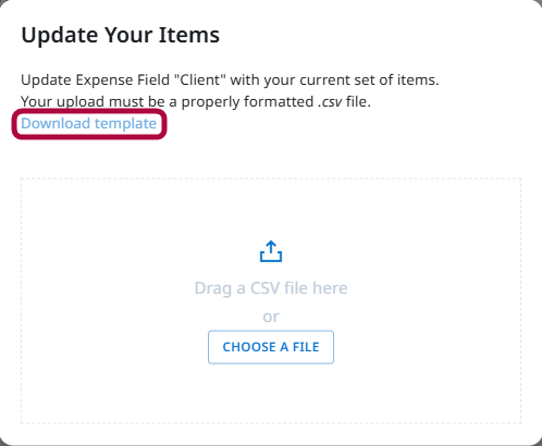 Upload Template window with Download template option