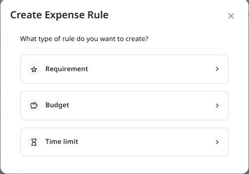 Rule type selection menu in Expense Policies